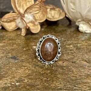Sterling silver plated ring with real gemstone size 7